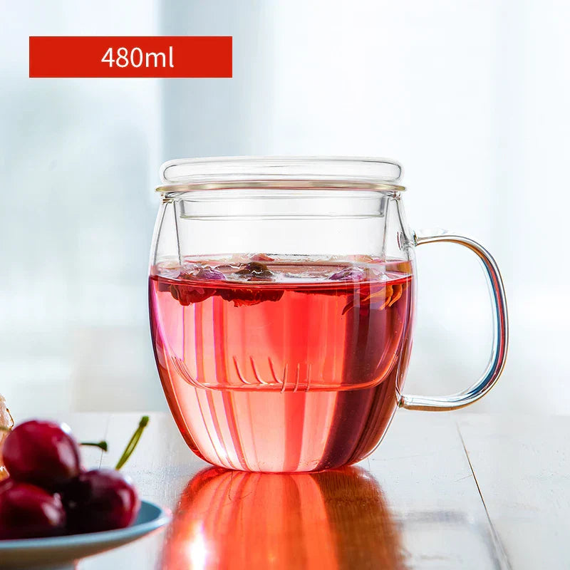 Decorbites™ Glasblumen-Teetasse mit Henkel, Filter und Deckel
