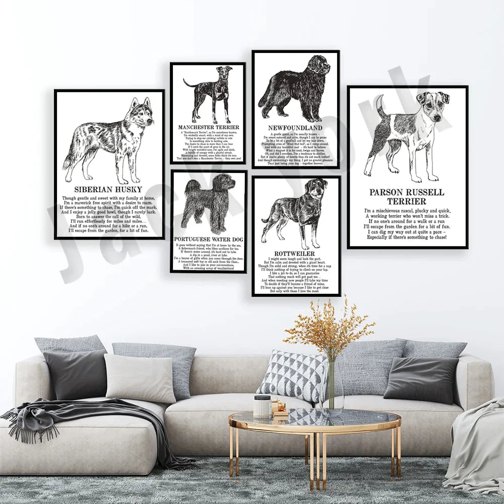 Decorbites™ Hunderassens-Gedichtposter-Sammlung: Vizsla, Pomeranian, Manchester Terrier und mehr