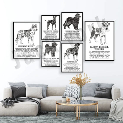Decorbites™ Hunderassens-Gedichtposter-Sammlung: Vizsla, Pomeranian, Manchester Terrier und mehr