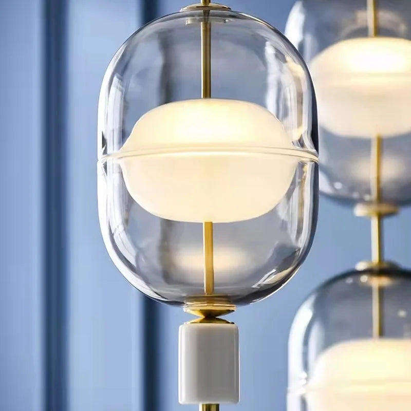 Decorbites™ Klar Grauer Bernstein Glas Anhängerleuchte mit Marmor Gold Metallfinish