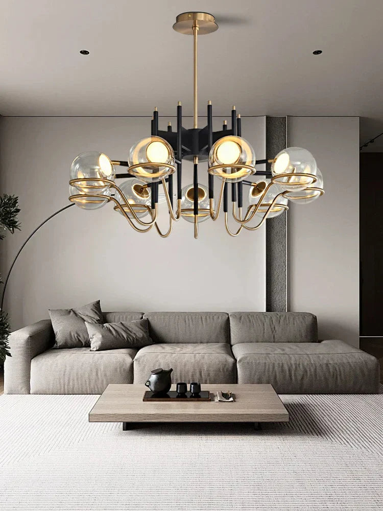 Decorbites™ Klare Glas-Kugel-Deckenpendellampe Luxuriöse Nordische Pendelleuchte Schwarz Gold Dimmbare