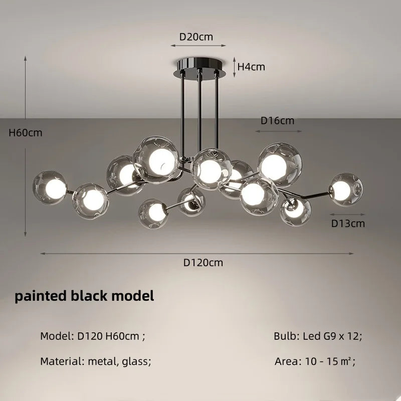 Decorbites™ Glasgloben Schwarz LED Hängelampe Kronleuchter – Nordischer Stil Esszimmer Dekoration