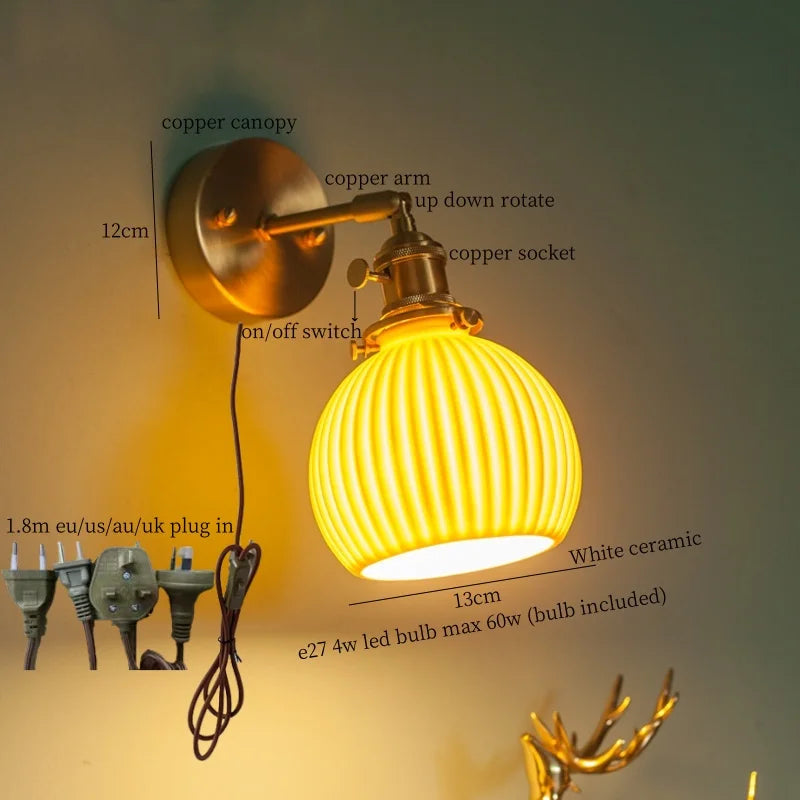 Copper Ceramic Wall Lamp White Ceramic Loft