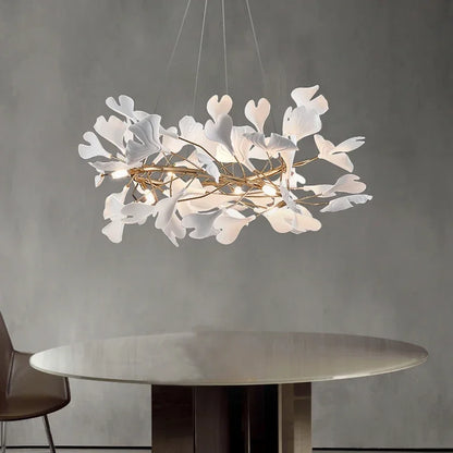 Decorbites™ Blattzweig-Keramik-Kronleuchter | Moderne goldene Leuchte für das Wohnzimmer