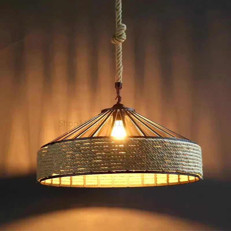 Rustic Hemp Rope Iron Pendant Light