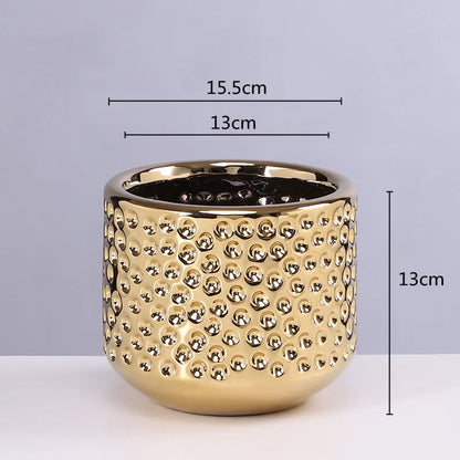 Decorbites™ Goldene Keramik Blumentopf Sukkulente Vase Terrarium Pflanztöpfe für Heim Balkon Dekoration