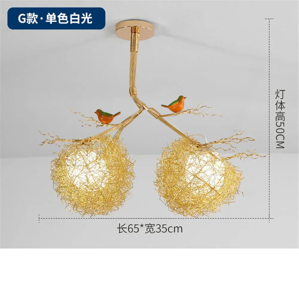 Decorbites™ Goldener LED-Kronleuchter Vogelnester für modernes Cottagecore-Wohnzimmer-Dekor