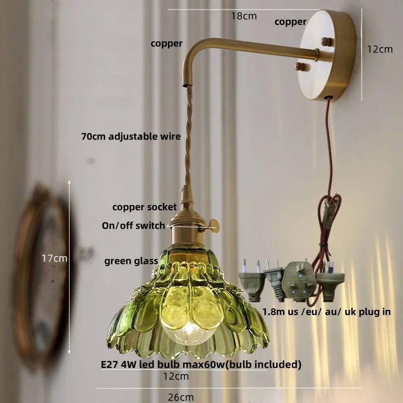 Decorbites™ LED-Wandleuchte Modern Nordisch mit Zugschalter Glas Schlafzimmerlampe