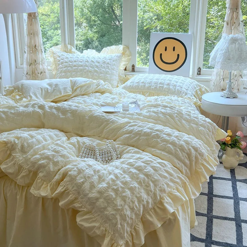 Decorbites™ Koreanische Prinzessin Weiche Bettwäsche-Set, Waschbaumes Baumwolle Einfarbig Daunenbezug-Kollektion