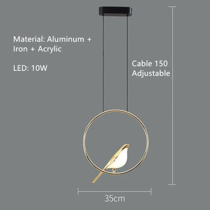 Decorbites™ Goldene Elster-Vogel-Deckenleuchter | Moderne LED-Ringlampe für Esszimmer & Dekoration