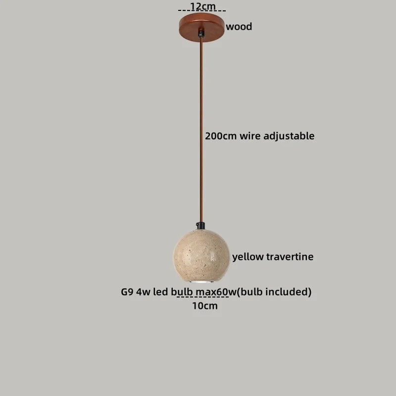 Travertine Globe Pendant Light With White Glass