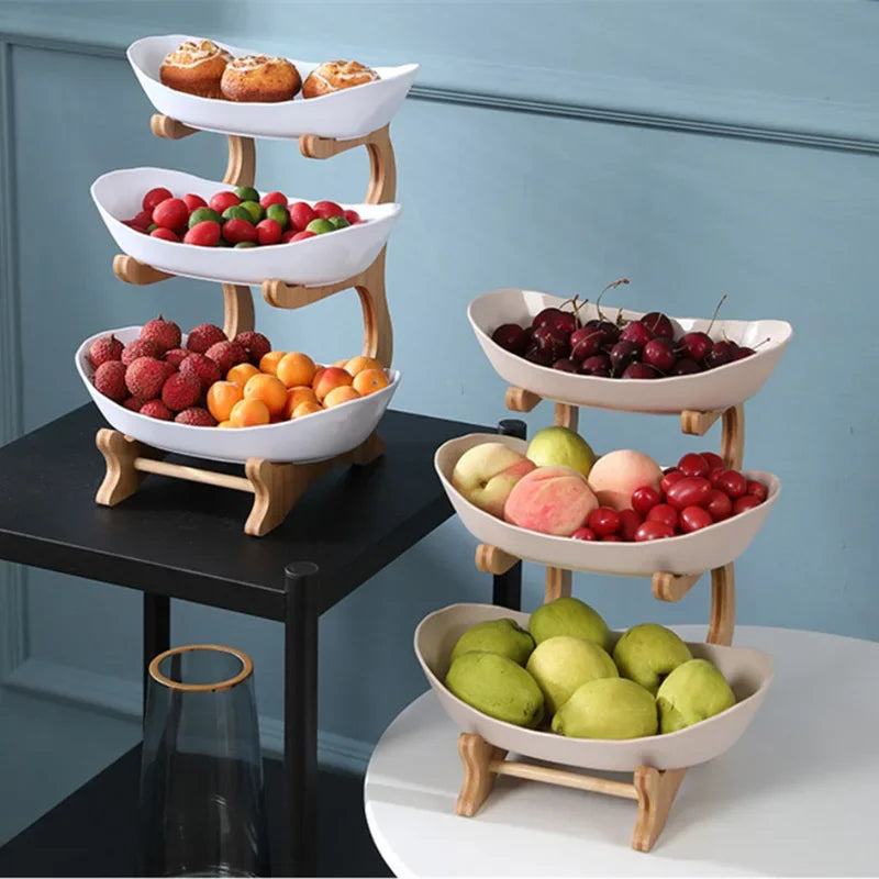 DecorBites™ 3-stöckiges Tellerset: Geschirr, Obstschale, Snackständer, Tortenplatte, Salatschüssel