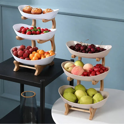 DecorBites™ 3-stöckiges Tellerset: Geschirr, Obstschale, Snackständer, Tortenplatte, Salatschüssel