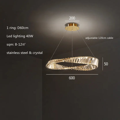 DecorBites™ Gold Steel Rings Crystal Pendant Light