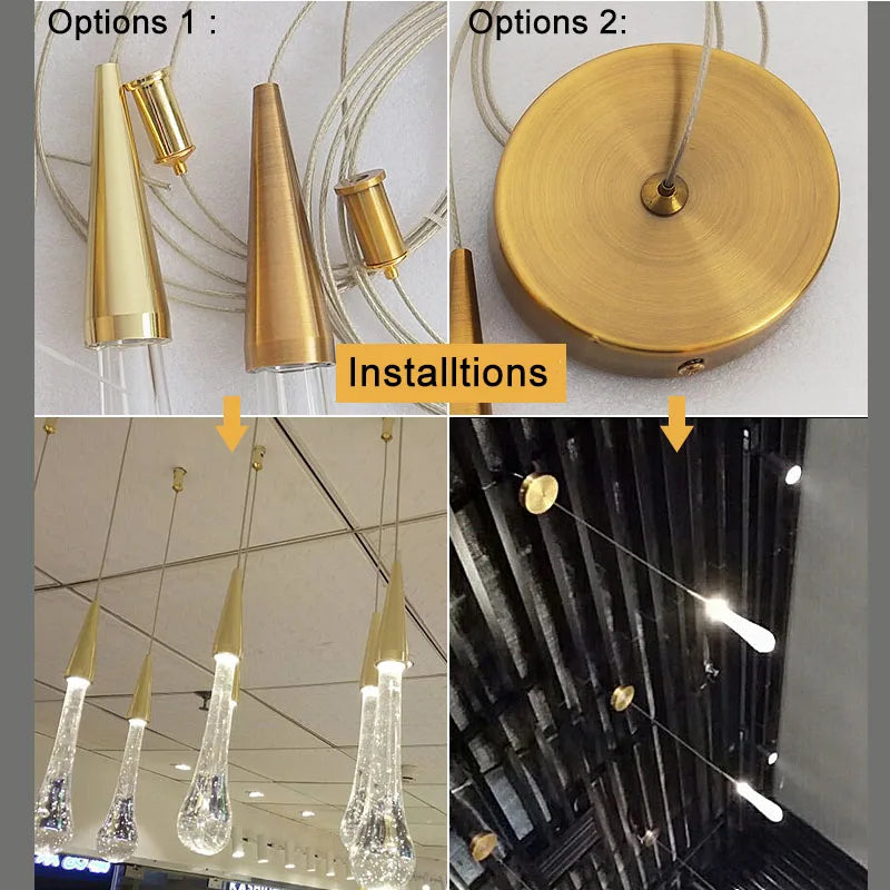 DecorBites™ Crystal Glass LED Pendant Lights - Tear Drop Design for Restaurant, Bar, Staircase