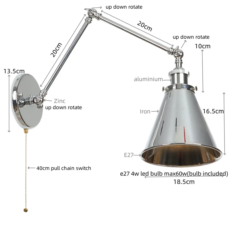 Decorbites™ Industrielle Linse Vintage-Loft-LED-Wandleuchte mit Schwingarmen und Zugschalter