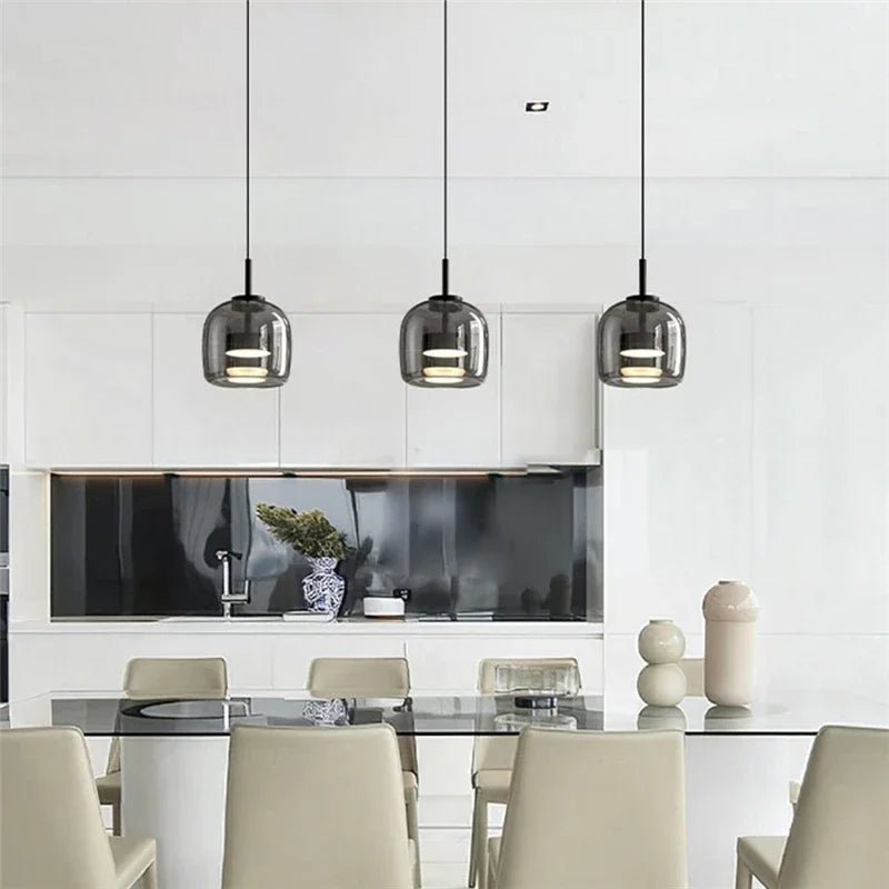 Decorbites™ Glas-Schalen-Kronleuchter: Moderne nordische LED-Rauch-Glasleuchte für Esszimmer, Bar – Innenraum-Dekorationsbeleuchtung