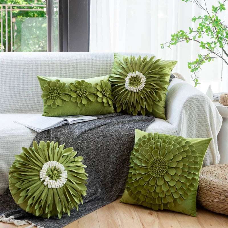 Decorbites™ Grünes Blumen-Auto-Sofakissen Bezug Heimdekoration Quadratisches Kissen