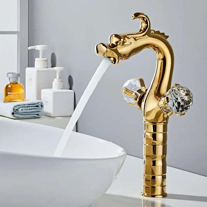 Gold Crystal Basin Faucet With Double Handles