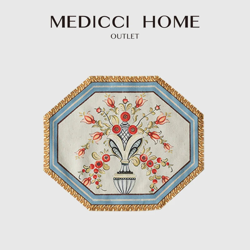 Decorbites™ Barock-Blumen-Fransen-Placemat-Set – Luxuriöse Baumwoll-Leinen-Retro-Sechseck-Tischsets