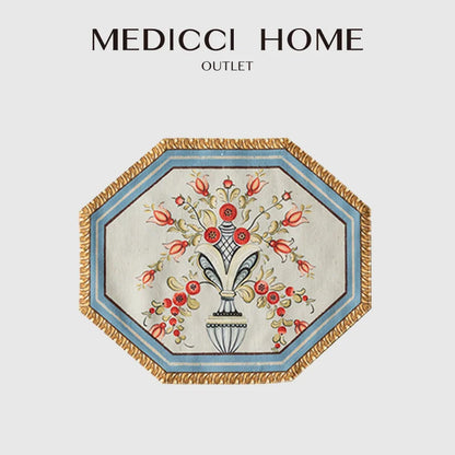 Decorbites™ Barock-Blumen-Fransen-Placemat-Set – Luxuriöse Baumwoll-Leinen-Retro-Sechseck-Tischsets