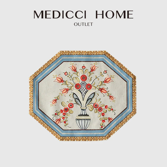 Decorbites™ Barock-Blumen-Fransen-Placemat-Set – Luxuriöse Baumwoll-Leinen-Retro-Sechseck-Tischsets
