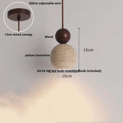 Decorbites™ Globe LED Hängelampe Gelb Travertin Stein Weißes Glas Verstellbare Hänge Lampe