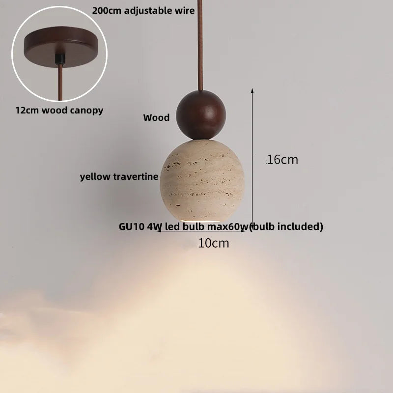 Travertine Globe Pendant Light With White Glass