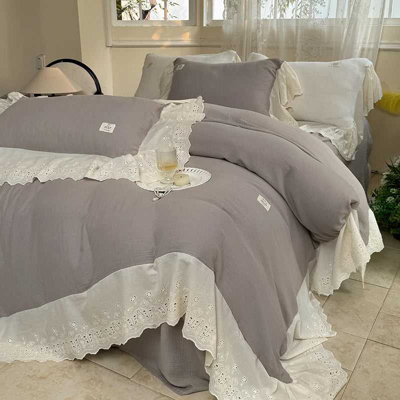 Decorbites™ Spitzen-Volants Prinzessin Hochzeits-Bettwäsche-Set aus reinem Baumwollstoff hautfreundlich