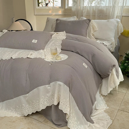 Decorbites™ Spitzen-Volants Prinzessin Hochzeits-Bettwäsche-Set aus reinem Baumwollstoff hautfreundlich