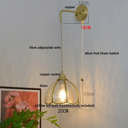 Decorbites™ Glas Messing LED Wandarmleuchte mit Zugschalter Vintage Waschtischleuchte