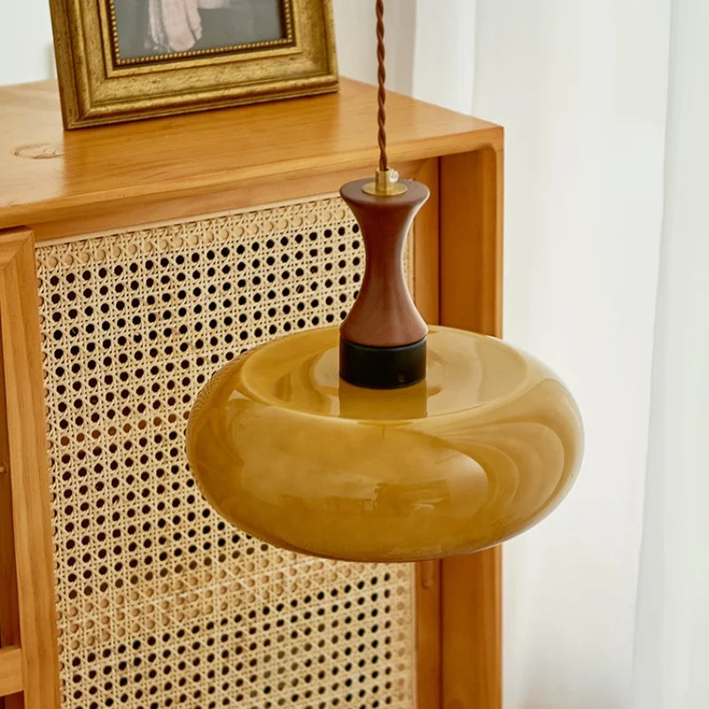 Decorbites™ Bernstein-LED-Hängeleuchte aus Holz und Glas für Loft-Stil, höhenverstellbar