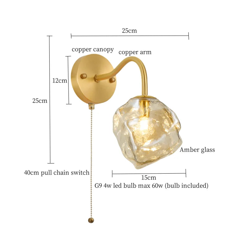 Brass Ice Glass Wall Sconce