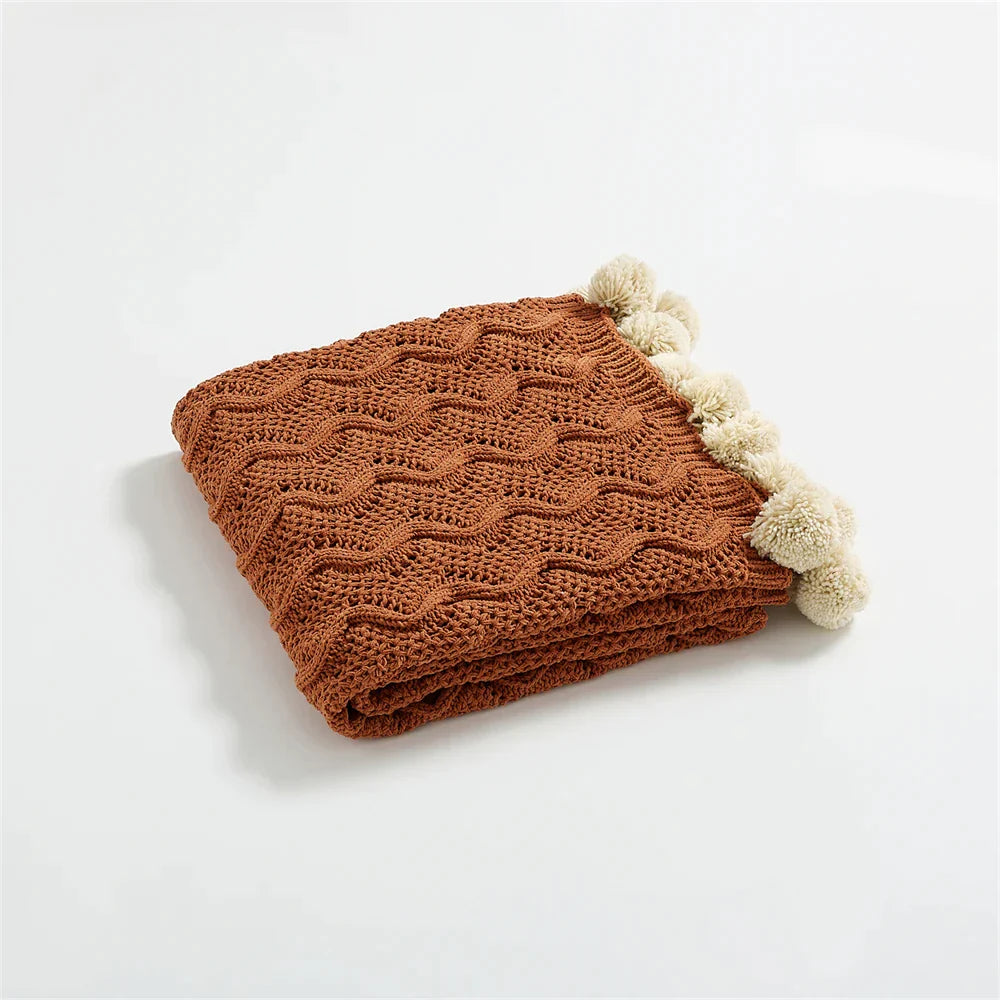 Decorbites™ Elegante Chenille-Pompom-Wurfbettdecke