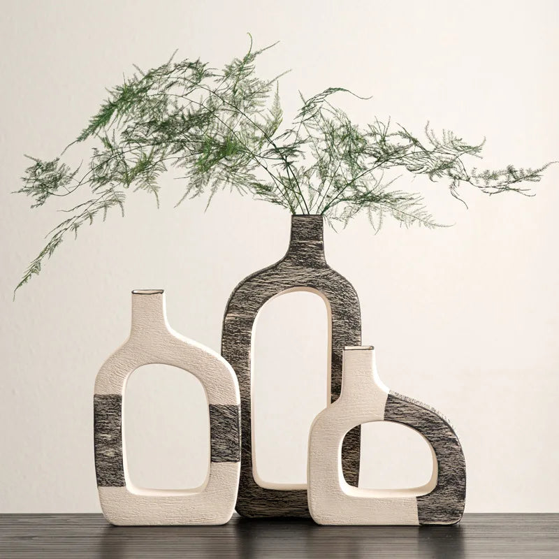DecorBites™ Geometric Stripes Ceramic Flower Vase for Home Decoration and Flower Arrangements