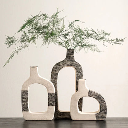 DecorBites™ Geometric Stripes Ceramic Flower Vase for Home Decoration and Flower Arrangements