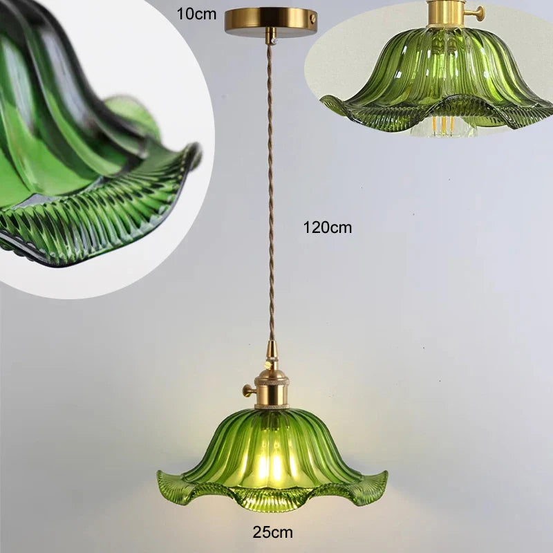 Korean Retro Glass Pendant Light With Wood Accent
