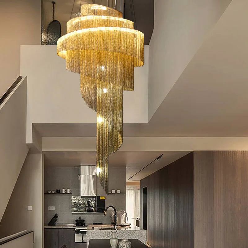Decorbites™ Gold/Silber Aluminium-Ketten-Kronleuchter – Luxuriöse Dekoration für Wohnzimmer, Halle und Hotel