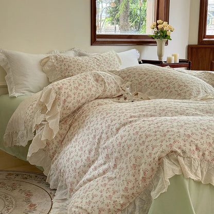Decorbites™ Elegantes Blumen-Spitzen-Volants-Bettwäsche-Set mit Doppelfaden - Weiche Baumwollmischung