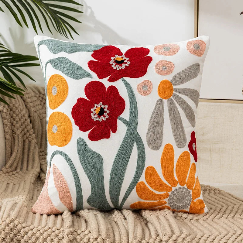 Decorbites™ Daisy Gelb Blumen Geometrisches Kissenbezug - Weiches Gemütliches Stickerei für das Wohnzimmer