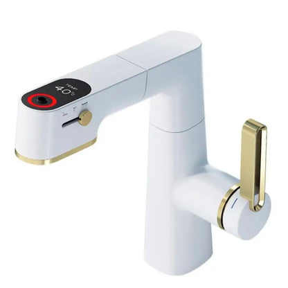 Decorbites™ LED-Waschtischarmatur mit Ausziehbarer Brause Weißgold Wasser-Mischer Spülbeckenhahn