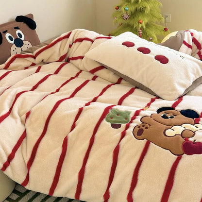 Decorbites™ Gemütliches Herbst-Winter Bettdecken-Set in King-Size mit Samt-Deckenbezug
