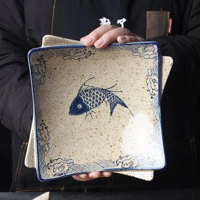 DecorBites™ Japanese Fish Print Ceramic Tableware - Special-shaped Large Dinner Plate Set