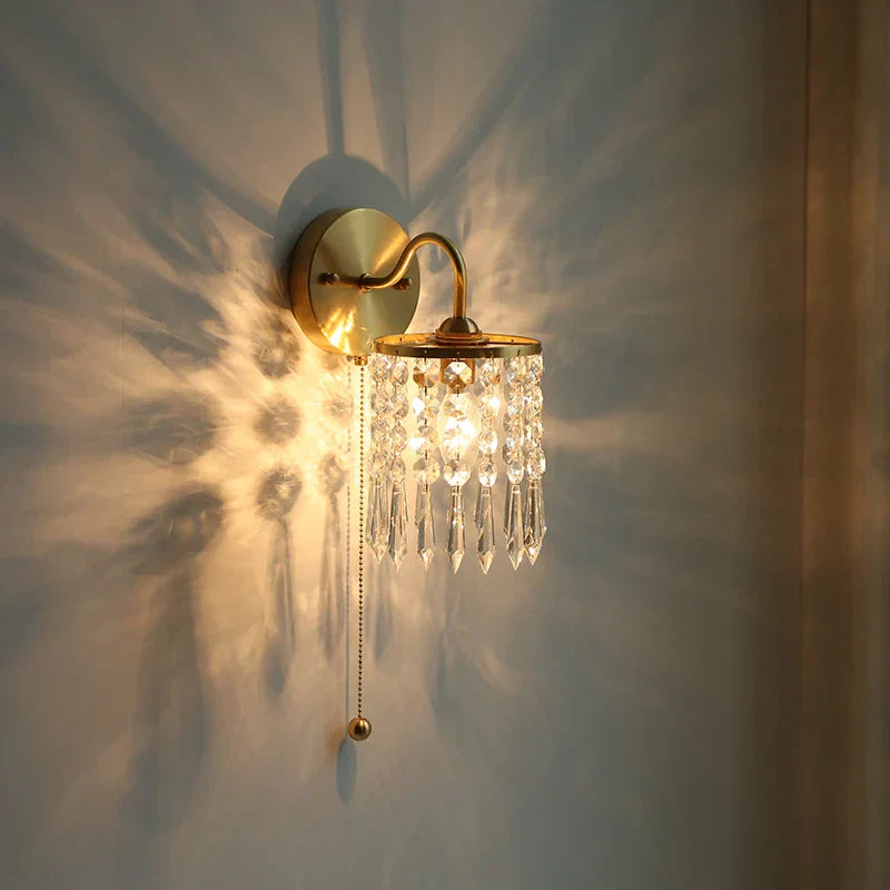 Decorbites™ Kristall Vintage LED Wandlampen mit Zugschalter Luxus Kupfer E14 Treppenlicht