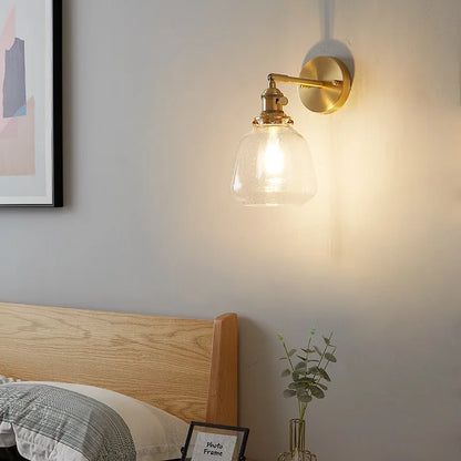 DecorBites™ Clear Glass LED Wall Sconce with Pull Chain, Rotating Copper Socket
