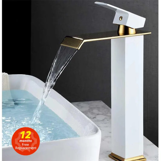 Decorbites™ Gold Weiß Wasserfall Messing Badezimmer Waschbecken Armatur Mischbatterie Heiß Kalt Spüle