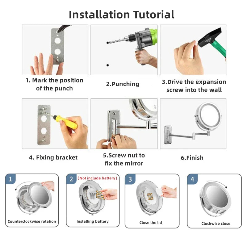 Decorbites™ LED-Licht-Make-up-Spiegel 10-fache Vergrößerung Doppelseitig Touch-Dimming