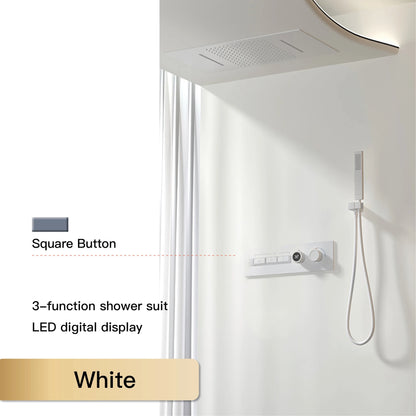 Luxury  black brass shower system wall-mounted LED digital display design Cold & hot dual-control 4-function ceiling shower Tap