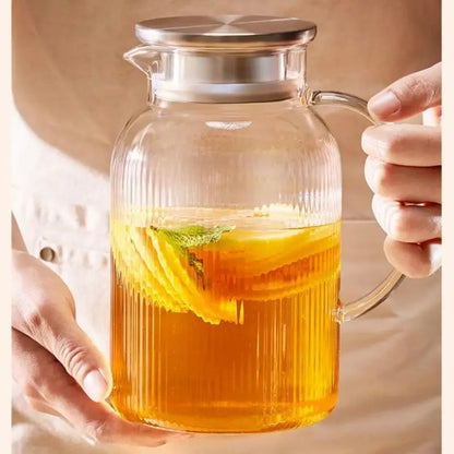 Decorbites™ Glas-Kaltwasserkessel-Set: Transparent gestreiftes Design, Edelstahl-Deckel, 1,6-Liter-Fassungsvermögen