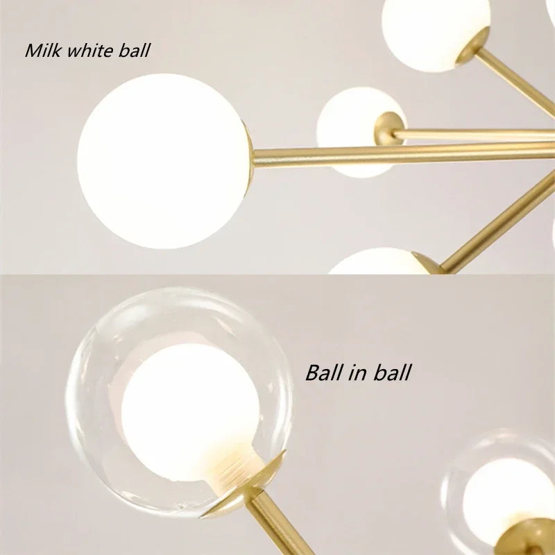 DecorBites™ Glass Ball Modern Branch Chandelier - Magic Bean Design for Living Room